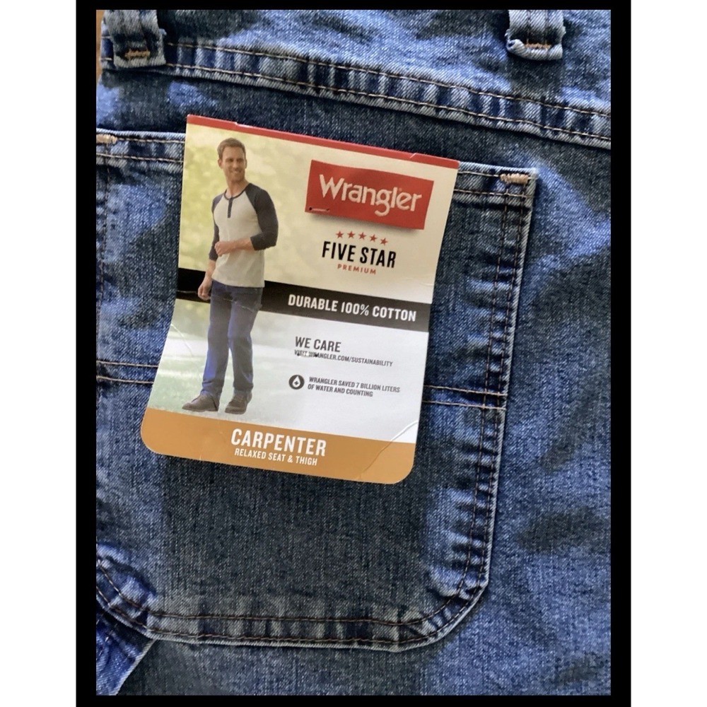 Wrangler Carpenter Jeans Mens 44x30 Blue Denim Workwear Utility  Relaxed NWT